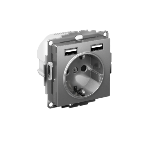 AtlasDesign Сталь Розетка 16А c 2 USB A+A, 5В/2,4 А, 2х5В/1,2 А, механизм  ATN000930  SE