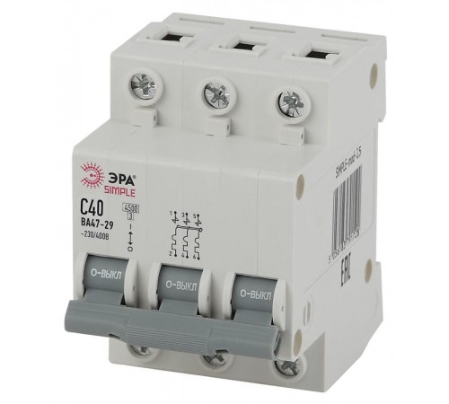 Выключатель автоматический трехполюсный SIMPLE-mod-25 ВА47-29 3P 40А 4,5кА характеристика C SIMPLE  Б0039242  ЭРА