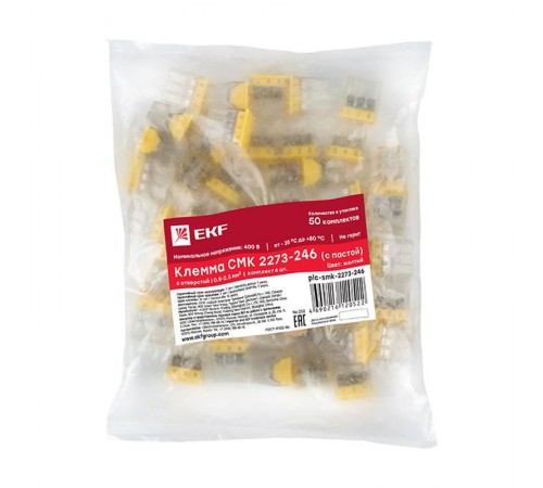 Строительно-монтажная клемма СМК 2273-246 (с пастой) 6 отверстий 0,5-2.5мм2 (50шт.) EKF PROxima  plc-smk-2273-246  EKF