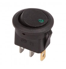 Выключатель клавишный круглый 12V 16А (3с) ON-OFF черный с зеленой подсветкой  36-2583  REXANT