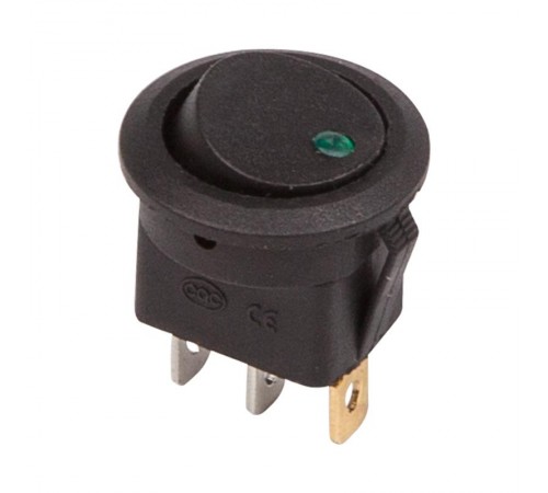 Выключатель клавишный круглый 12V 16А (3с) ON-OFF черный с зеленой подсветкой  36-2583  REXANT