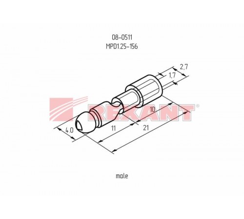 Разъем штекерный изолированный штекер 4 мм 0.5-1.5 мм (РШи-п 1.5-4/РШИп 1,25-4) красный  08-0511  REXANT