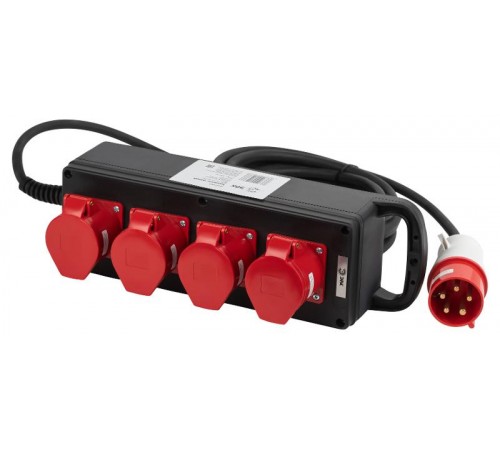 Удлинитель силовой IND380-U-4e-5x4-10m-IP44 на 380В на каучуковой колодке 4 розетки 4xCEE 5P 10м КГ 5х2,5 32A IP44  Б0057319  ЭРА