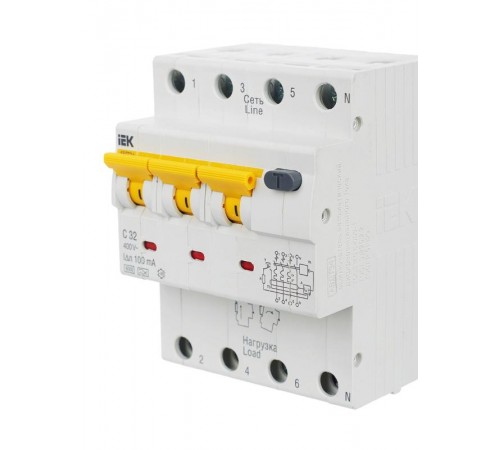 Выключатель автоматический дифференциального тока АВДТ 34 3п+N 32А C 100мА тип A  MAD22-6-032-C-100  IEK
