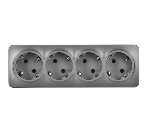 GLORY Розетка 4-местная с з/к без з/ш о/у 16А РС24-3-ХСм сталь матовый  ERH41-K46M-16  IEK