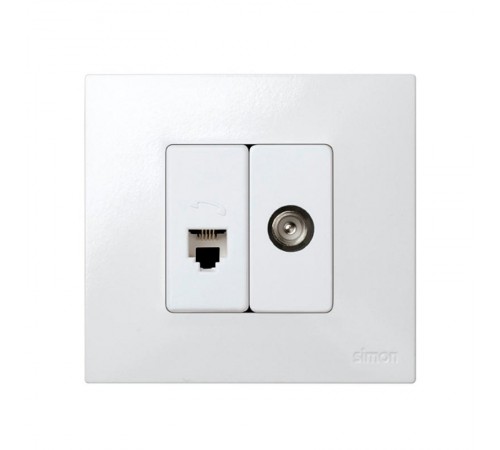 Simon 27 Розетка телефонная RJ-11, 4 контакта, узкий модуль, S27, белый  27480-34  Simon