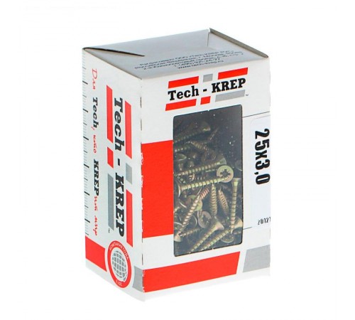 Саморезы универсальные 25х3,0 мм (200 шт) желтые - коробка с окном ( 0,161 кг)  102226  Tech-KREP