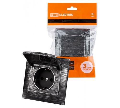 Розетка 2П+З 16А 250В IP44 с защ. шт. с крышкой старинное серебро "Лама"  SQ1815-0655  TDM