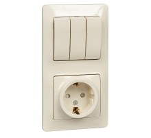 Glossa Бежевый Блок: Розетка с заземлением со шторками и 3-кл. Выключатель  GSL000278  SE