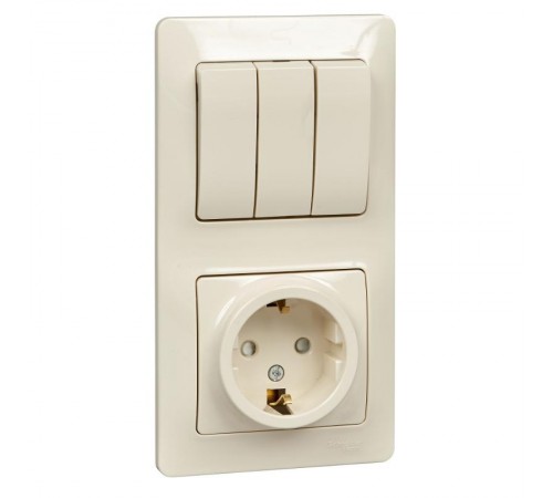 Glossa Бежевый Блок: Розетка с заземлением со шторками и 3-кл. Выключатель  GSL000278  SE