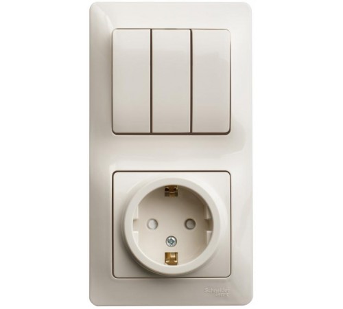 Glossa Бежевый Блок: Розетка с заземлением со шторками и 3-кл. Выключатель  GSL000278  SE