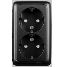 Розетка открытой установки, двухместная, с заземляющим контактом, со шторками, с изолирующей пластиной, цвет черный  РА16-154-08  HEGEL