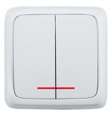 Выключатель открытой установки, двухклавишный, с индикацией, с монтажной пластиной, цвет белый  ВА16-156  HEGEL