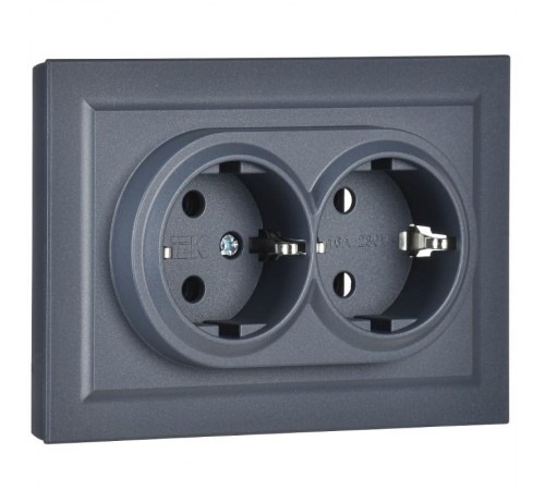 BRITE Розетка 2-ая с заземлением без шторок 16А в сборе РС12-3-БрМ маренго  BR-R21-16-K35-F  IEK