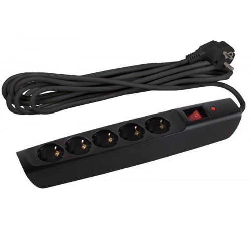 SFX-5es-2m-B Сет.фильтр (черный) с заземл, 10A, с выкл, 5гн, 2м (10/120)  Б0044020  ЭРА