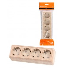 Розетка 4-х местная горизонтальная 2П+3 открытой установки IP20 16A с з/ш сосна "Ладога"  SQ1801-0431  TDM