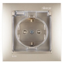 Simon 15 Шампань Розетка с/з Schuko со шторками, с крышкой, IP44, 16А 250В, винт. зажим  1590450-034  Simon