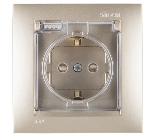 Simon 15 Шампань Розетка с/з Schuko со шторками, с крышкой, IP44, 16А 250В, винт. зажим  1590450-034  Simon