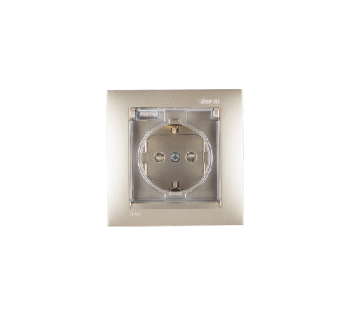 Simon 15 Шампань Розетка с/з Schuko со шторками, с крышкой, IP44, 16А 250В, винт. зажим  1590450-034  Simon