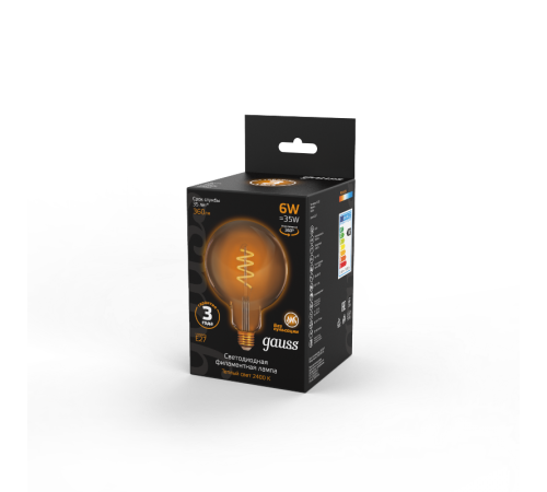 Лампа светодиодная Black LED Filament G120 Flexible E27 6W Golden 360lm 2400К  158802008  Gauss