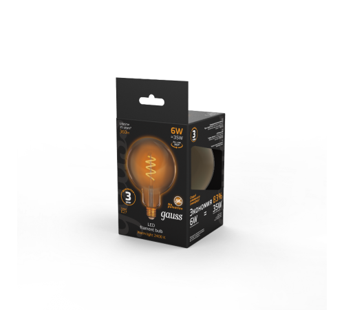 Лампа светодиодная Black LED Filament G120 Flexible E27 6W Golden 360lm 2400К  158802008  Gauss