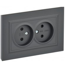 BRITE Розетка 2-ая без заземления со шторками 10А в сборе РСш12-2-БрГ графит  BR-R23-10-K53-F  IEK