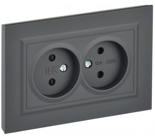 BRITE Розетка 2-ая без заземления со шторками 10А в сборе РСш12-2-БрГ графит  BR-R23-10-K53-F  IEK