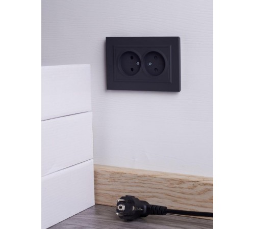 BRITE Розетка 2-ая без заземления со шторками 10А в сборе РСш12-2-БрГ графит  BR-R23-10-K53-F  IEK