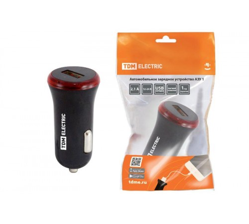 Автомобильное зарядное устройство, АЗУ 1, 2,1 А, 1 USB, черный,  SQ1810-0201  TDM