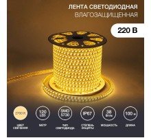 Лента светодиодная 220В, 6.5x17мм, IP67, SMD 5730, 120 LED/м, Теплый белый, 100м  142-704  NEON-NIGHT