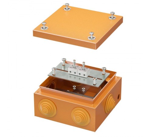 Коробка распределительная стальная FS огн., IP55,150х150х80мм,4р, 450V,6A, 4мм.кв. с кабельными вводами и клеммниками  FSB31404  DKC