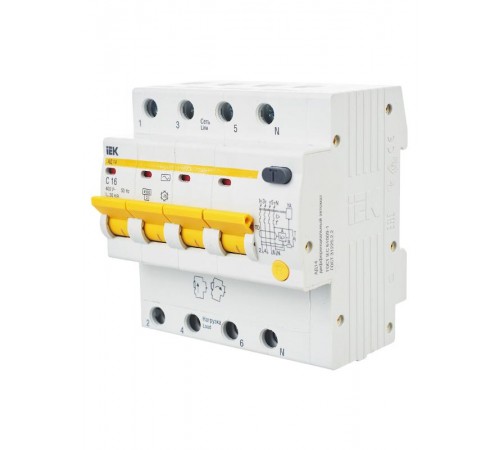Выключатель автоматический дифференциального тока АД14 4п 16А C 30мА тип AC (5 мод)  MAD10-4-016-C-030  IEK