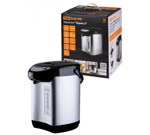 Термопот "Термо 2", металл, 2 л, 2 способа подачи воды, 750 Вт, стальной,  SQ4002-0002  TDM