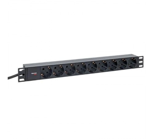 Блок розеток PDU TERACOM PRO 19" 1U 16А/250В 9 розеток Schuko 2 метра 3x1,5 мм2 Schuko  TRP-HPD-PL-16A-9SH-2MSH  EKF