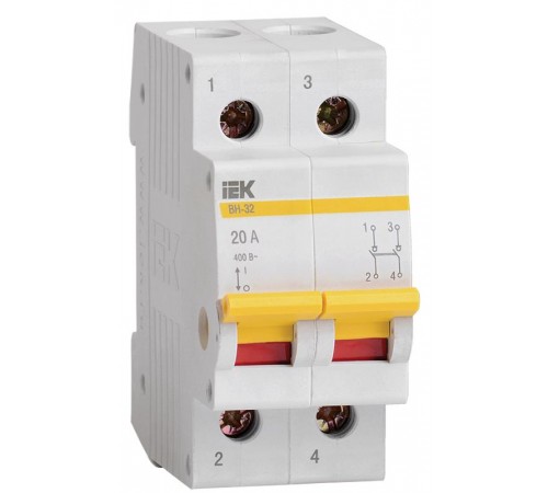 Выключатель нагрузки модульный (мини-рубильник) ВН-32 2Р 20А  MNV10-2-020  IEK