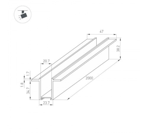 Трек встраиваемый MAG-TRACK-2538-F-2000 (BK) (Arlight, IP20 Металл, 3 года)  033244  Arlight