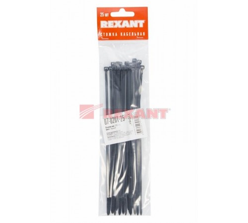 Хомут-стяжкa нeйлонoвая 200x3,6 мм, черная, упаковка 25 шт.  07-0201-25  REXANT