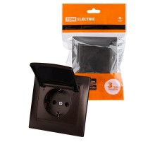 Розетка 2П+З 16А 250В IP44 с крышкой шоколад "Лама"  SQ1815-0526  TDM