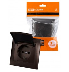 Розетка 2П+З 16А 250В IP44 с крышкой шоколад "Лама"  SQ1815-0526  TDM