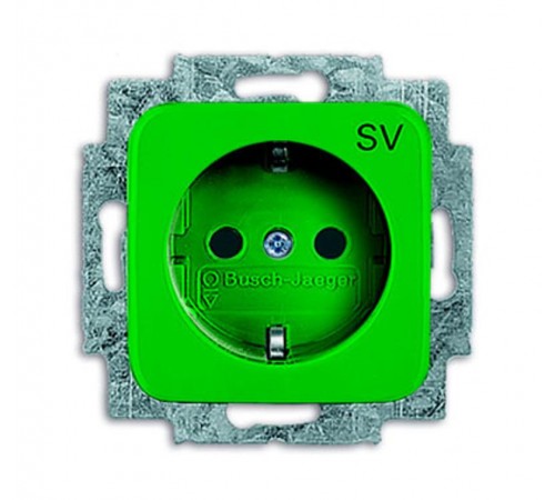Розетка SCHUKO 16А 250В, серия Busch-Duro 2000 SI зеленая (центральная плата и суппорт)  2011-0-2225   2CKA002011A2225  ABB