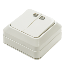 Выключатель двухклавишный с подсветкой BOLLETO белый накладной 7123  4680005959778  IN HOME