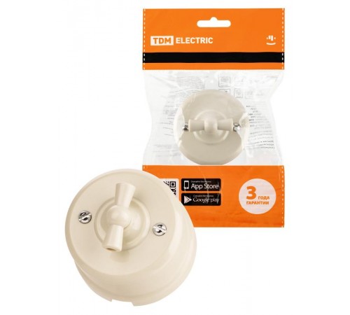 Выключатель поворотный 2-кл. с ручкой (бантик) 10А сл. кость "Виви"  SQ1820-1306  TDM