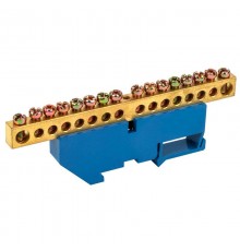 Шина "N" нулевая с синим изолятором на DIN-рейку 8x12 мм стойка бол. 16 групп  11-2351  REXANT
