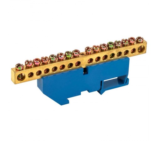 Шина "N" нулевая с синим изолятором на DIN-рейку 8x12 мм стойка бол. 16 групп  11-2351  REXANT