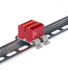 Блок распределительный с гориз. адапт. на рейку шириной 35мм, зажим push-in, 10 точки подкл. 2,5 кв.мм, красный  DTP1-010-04SPUR-H  DKC