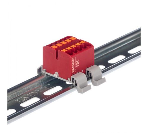 Блок распределительный с гориз. адапт. на рейку шириной 35мм, зажим push-in, 10 точки подкл. 2,5 кв.мм, красный  DTP1-010-04SPUR-H  DKC