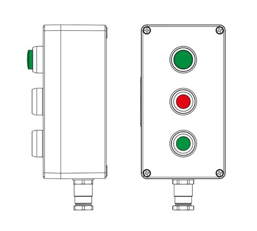 Взрывозащищенный пост управления из полиэстера CPE-P-04-(1xLG(250)-1xP1R(11)-1xP1G(11))-1xKH2MHK(C)1Ex d e IIC Т5 Gb / Ex tb IIICT95°C Db IP66/КЗ  22
