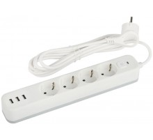 Сетевой фильтр  USF-4es-3m-3xUSBA-W с базовой защитой с заземлением с выключателем 4 розетки+3xUSBA 3,1A 3м 10А белый   Б0059569  ЭРА