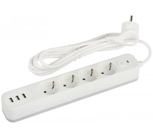 Сетевой фильтр  USF-4es-3m-3xUSBA-W с базовой защитой с заземлением с выключателем 4 розетки+3xUSBA 3,1A 3м 10А белый   Б0059569  ЭРА