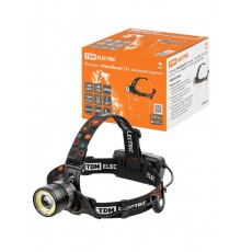Фонарь "Налобный 12" аккум., 5 Вт CREE+3 Вт COB, Li-Ion 3,7 В 2x18650 2,4 А*ч, 650 лм, USB  SQ0350-0069  TDM